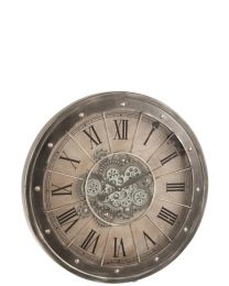 Uhr Römische Ziffern Sichtbarer Mechanismus Metall+glas Antik Grau