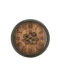 Uhr Rund Römische Ziffern Zahnrad Metall Schwarz Large