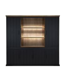 Vitrine Mit Offenem Fach Und Led-beleuchtung, Schwarze Ausführung.
