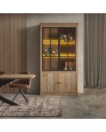 Vitrine Mit Zwei Verglasten Metalltüren Und Teakholz