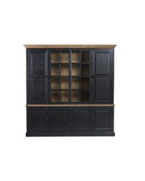 Vitrine 2 Glastüren, 6 Geschlossene Türen In Altschwarz, Teakholz.