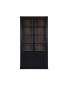 Elegante Schwarze Vitrine Mit Zwei Verglasten Metalltüren.