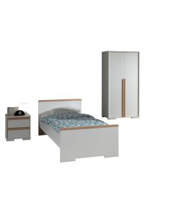 London Jugendzimmer Set 3-tlg. Best. Aus: Einzelbett Lf 90 X 200 Cm, Nachtkonsole Mit 2 Schubladen, Kleiderschrank 2-trg., Ausf. Dekor Weiß, Absatz Buche Natur Massiv