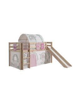 Spielbett Pino Inkl. Rutsche Mit Textilset Vorhang, Tunnel Und 3 Taschen "birdy"