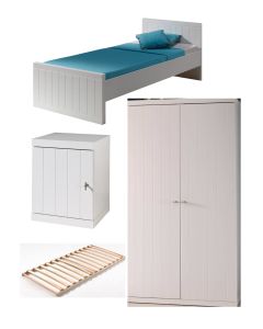 Diese Robin-kombination Besteht Aus Dem Bett Robin (90 X 200 Cm) Mit Lattenrost, Nachttisch Und 2-türigem Kleiderschrank.